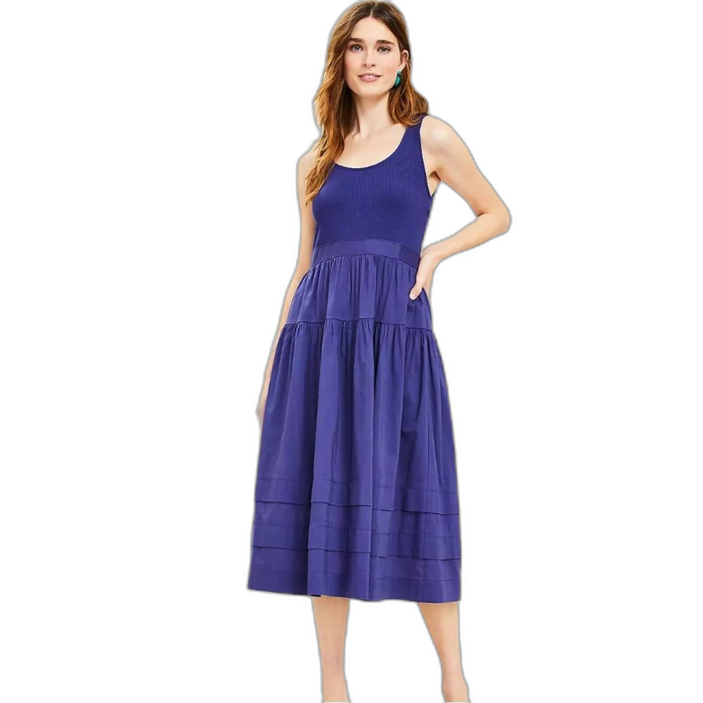 LOFT Cotton Stretch Purple Sleeveless Midi Dress Size 6